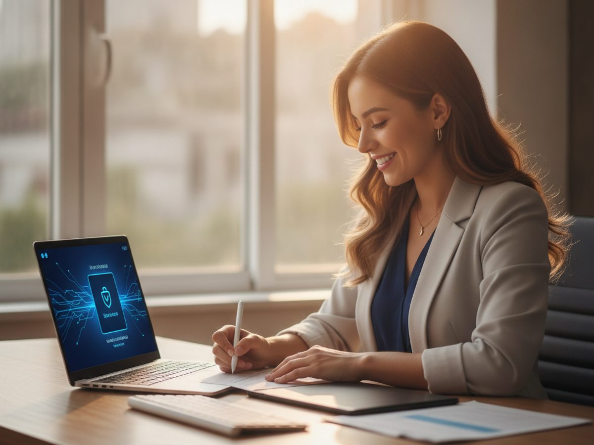 Emprendedora emitiendo su firma electrónica en línea con AZUR